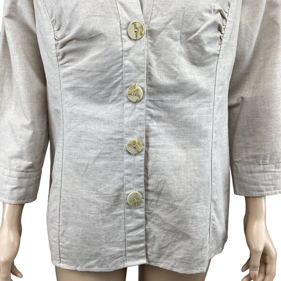 Harvé Benard‎ Womens Beige Linen Blend Button-Up Shirt Size Large - Picture 6 of 6